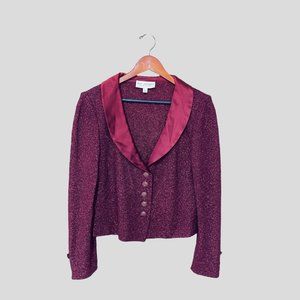 St. John Evening Womens Blazer Jacket Size 8 Red Wine Sparkling Crop Santana Kni
